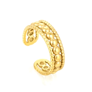 Three-row beaded 18K gold-plated stainless steel open ring with tiered vintage design