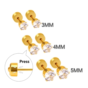 Tableau des tailles de clous d'oreilles 3mm à 5mm en or et zircon avec fermoir poussoir