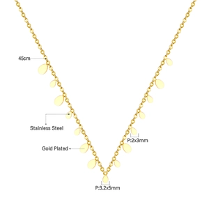 Detail view of 45cm gold plated stainless steel necklace with waterdrop sequins