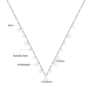 Minimalist stainless steel water drop sequin necklace with teardrop charms 45cm long