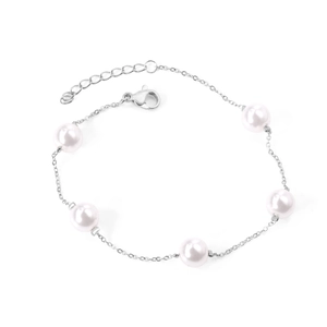 Bracelet perles 18K style français avec cinq perles blanches et chaîne de réglage fine