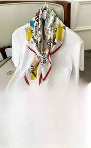 Detailed pattern of artistic silk scarf with gemstone and leaf motifs 70x70cm
