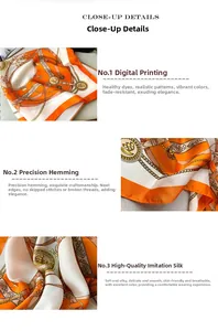 Detail of digital printed silk scarf featuring chain patterns and precise stitched edges