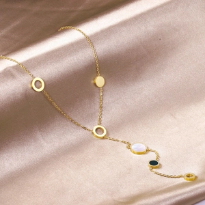 Stainless Steel Y-Shaped Necklace With Geometric Circle Shell Pendants Minimalist Fashion Jewelry For Women