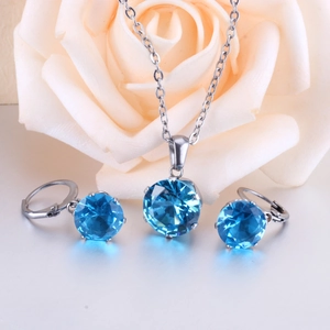 Round Cut Cubic Zirconia Necklace And Earrings Prong-Setting Stainless Steel Elegant Jewelry For Women