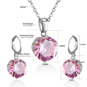 Detailed size specifications for pink zircon six-prong jewelry set in stainless steel
