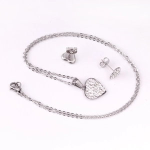 Parure de bijoux cœur en acier inoxydable argenté avec collier et boucles d'oreilles