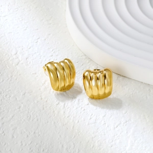 Boucles d'oreilles dorées en acier inoxydable forme citrouille avec texture côtelée