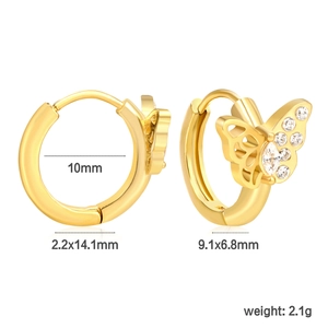 Diagramme technique des créoles papillon en or 18 carats avec zircon et diamètre intérieur de 10mm