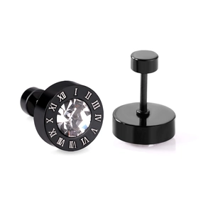 Boucles D'oreilles Puces Acier Inoxydable Rond Chiffres Romains Zircon Style Punk Fermoir À Vis Bijoux Unisexe
