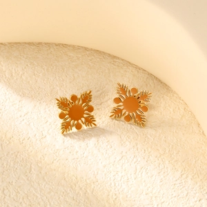 Boucles d'oreilles rétro fleur à quatre pétales en acier inoxydable poli