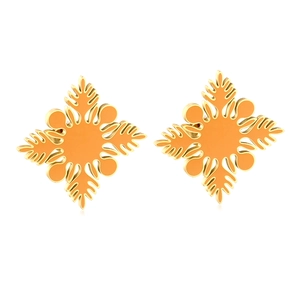 Boucles d'oreilles fleur à quatre feuilles en acier doré avec émail orange éclatant