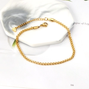 Minimalist double layered gold stainless steel snake chain anklet with heart pendant