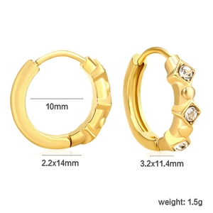 Detail view of gold cactus diamond earrings with precise size measurements and inner diameter