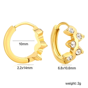 Detailed size specifications of gold-plated hoop earrings with white zircon accents