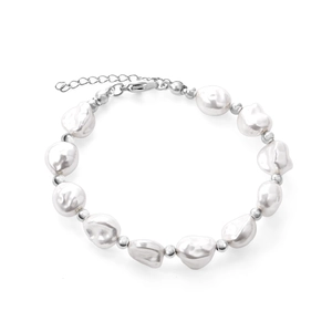 Baroque pearl bracelet with stainless steel beads and adjustable lobster clasp closure