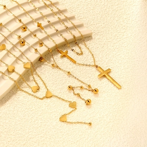 Collana In Acciaio Inossidabile Ciondolo Cuore Croce Perla Doppio Strato Y Lariat Catena Da Clavicola Gioielli Donna