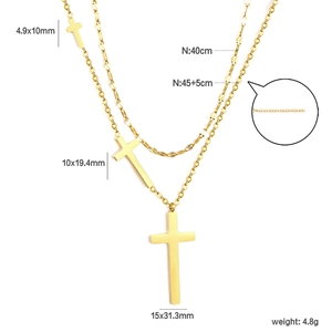 Collana a doppio strato in acciaio inossidabile placcato oro 18k con croce e misure