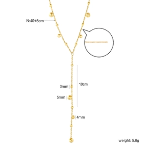 Spécifications détaillées de la taille du collier en Y doré avec perles et longueur