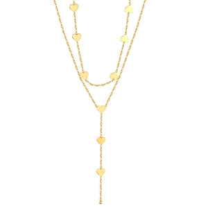 Elegante collana a Y a doppio strato placcata in oro con ciondoli a cuore