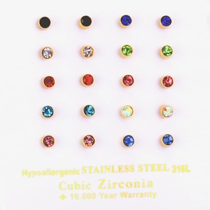Ohrstecker 316L Edelstahl Mehrfarbig Zirkonia Rund Klein Hypoallergener Schmuck Für Damen