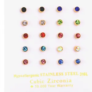 Set mit 20 Stück 4mm bunten Zirkonia-Ohrsteckern aus rostfreiem 316L-Edelstahl
