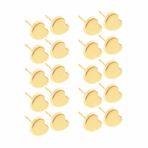 Lot de dix paires de boucles d'oreilles cœur dorées avec une finition miroir polie