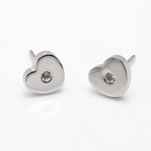 Boucles d'oreilles cœur en acier inoxydable avec pierre en zircon central poli