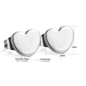 Boucles d'oreilles cœur en acier inoxydable 8mm avec fini miroir hypoallergénique