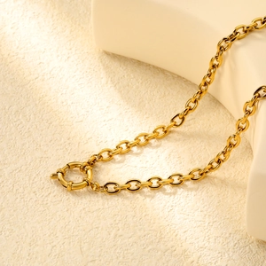 Detailed close-up of 18K gold plated thick cable chain with spring ring clasp on stone