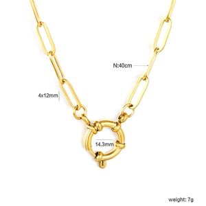 Detail of 18K gold plated paperclip chain with mariner clasp and size specifications