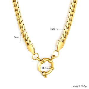 Close-up of 5mm gold Cuban link chain with detailed 14.1mm large spring ring clasp
