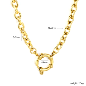 Detail of 18K gold stainless steel chunky chain necklace with large round spring clasp