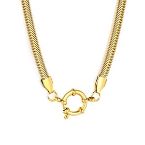 Chic 18K gold plated stainless steel flat snake chain necklace with round spring clasp closure