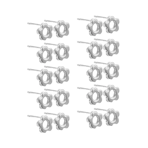 Lot de 10 paires de puces d'oreilles fleurs ajourées en acier inoxydable argenté