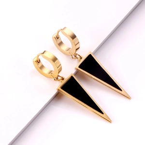Boucles D'oreilles Pendantes Triangle Géométrique Pour Femmes Acier Inoxydable Plaqué Or Avec Incrustation De Nacre