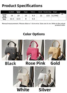 Tableau des tailles pour ensemble de sacs en cuir PU avec dimensions et 5 options de couleur