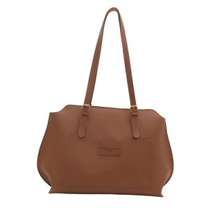 Sac fourre-tout rétro caramel bicolore avec bandoulières et grande poche extérieure