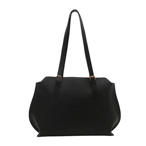 Grand sac cabas en cuir mat noir avec bandoulière et boucles dorées élégantes