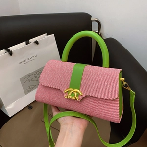 Damen Mode Kontrastfarbe Box Tasche PU Leder Gewebte Textur Handtasche Elegante Metallschnalle Schulter Umhängetasche Für Den Alltag Party