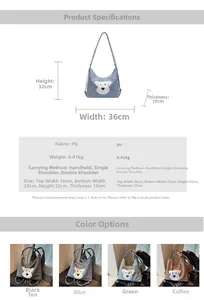 Detailed size chart and specifications for the large capacity dog pattern tote bag