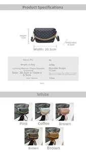 Detailed view of the monogram patterns and dimensions of this stylish square chain bag