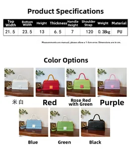 Detailed size guide and color chart for women's crossbody bag with PU material specs