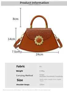 Detail der PU-Ledertasche mit Krokodilstruktur und goldenem Sonnenblumen-Verschluss