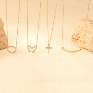 Collier Pendentif Papillon Croix Cœur Sourire Acier Inoxydable Plaqué Or Zircon Chaîne De Clavicule Bijoux Femmes