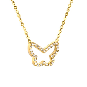 Collier élégant avec pendentif papillon doré et pavé de zircons sur chaîne croisée