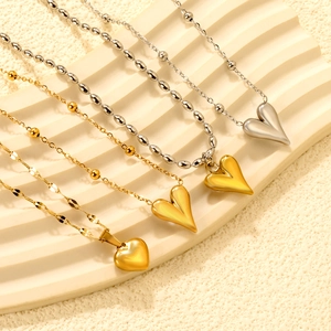 Collana Con Ciondolo A Cuore In Acciaio Inossidabile Cuore Gonfio 3D Gioielli Minimalisti Dolci Per Donna Uso Quotidiano Tono Oro