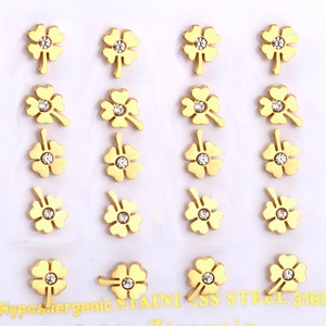 Four Leaf Clover Stud Earrings 316L Stainless Steel Hypoallergenic Cubic Zirconia Small Flower Jewelry For Women