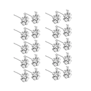 Detail showing 10 pairs of clover flower stud earrings with sparkling crystal center