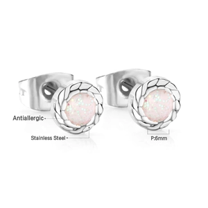 6mm round stainless steel studs with pink glitter inlay and twisted rope border